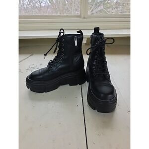 Cyber Punk Gothic Woman's Black Lace Up Zip Combat Boot 7 1/2